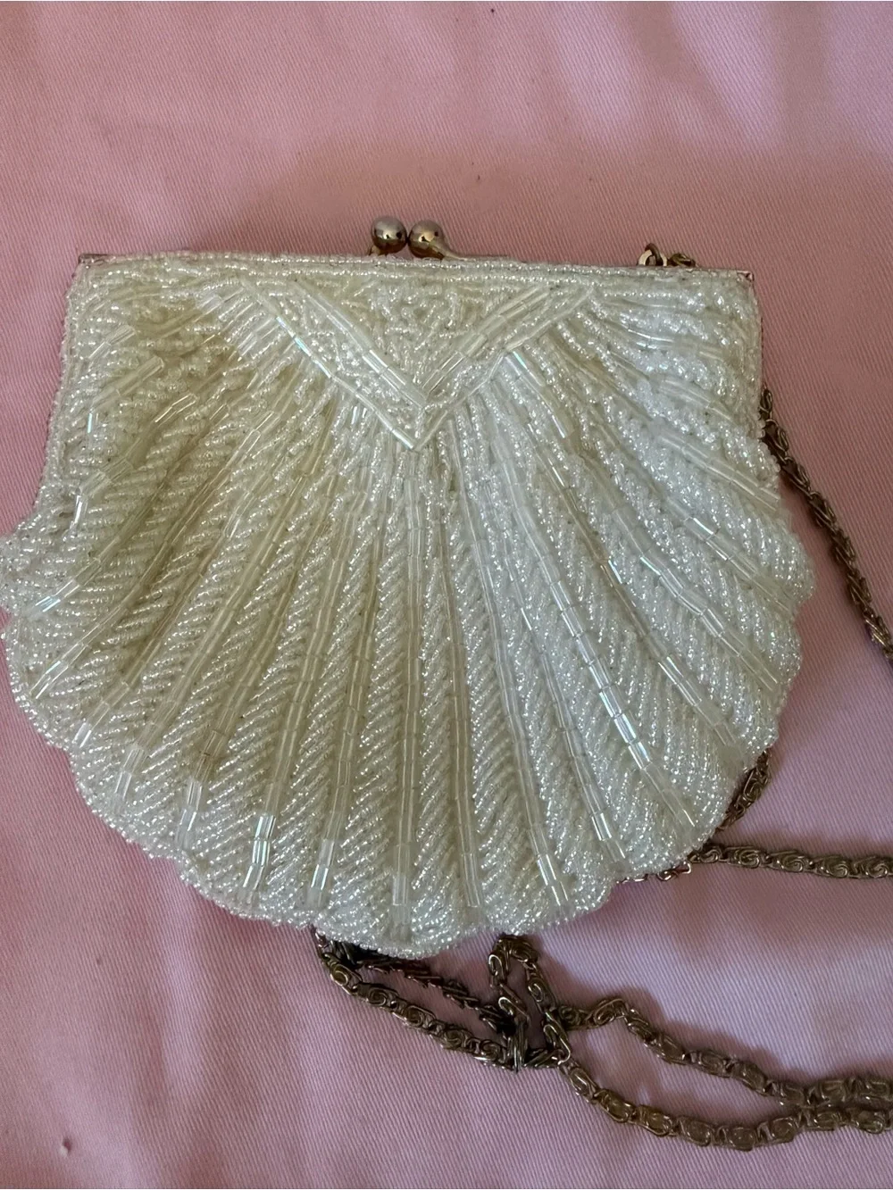 La Regale Vintage Beaded Shell Clutch with Chain